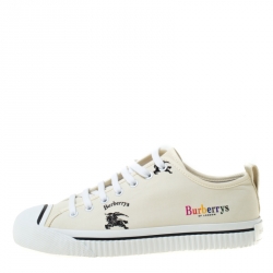 Burberry Cream Printed Canvas Low Top Sneakers Size 41