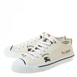 Burberry Cream Printed Canvas Low Top Sneakers Size 41