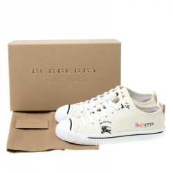Burberry Cream Printed Canvas Low Top Sneakers Size 41