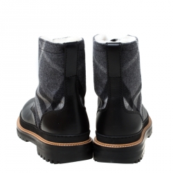 Burberry Black Leather And Wool Blend William Check Fur Lined Ankle Boots Size 41