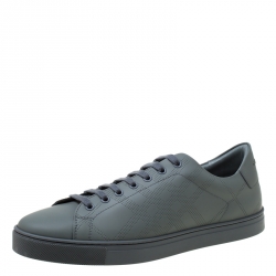 Burberry Dark Grey Perforated Leather Check Albert Sneakers Size 42