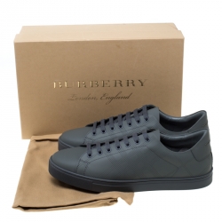 Burberry Dark Grey Perforated Leather Check Albert Sneakers Size 42