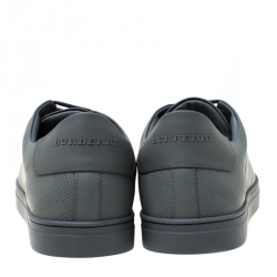 Burberry Dark Grey Perforated Leather Check Albert Sneakers Size 44