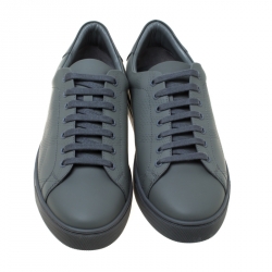 Burberry Dark Grey Perforated Leather Check Albert Sneakers Size 44