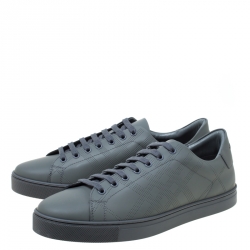 Burberry Dark Grey Perforated Leather Check Albert Sneakers Size 44