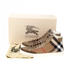 Pre Owned Burberry Beige Housecheck Canvas And Leather Painton High Top Sneakers Size 43