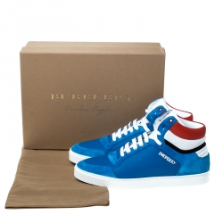 Pre Owned Burberry Blue Suede Leather Reeth High Top Sneakers Size 45