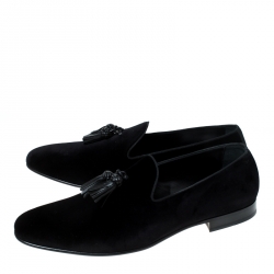 Burberry Black Velvet Tassel Slip On Loafers Size 46