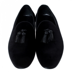 Burberry Black Velvet Tassel Slip On Loafers Size 46
