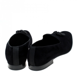 Burberry Black Velvet Tassel Slip On Loafers Size 46