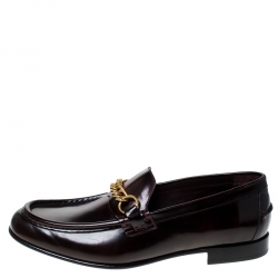  Burberry Burgundy Leather Solway Slip On Loafers Size 44
