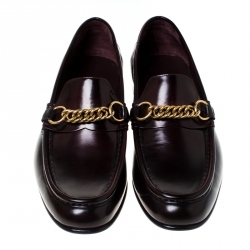  Burberry Burgundy Leather Solway Slip On Loafers Size 44