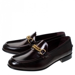  Burberry Burgundy Leather Solway Slip On Loafers Size 44