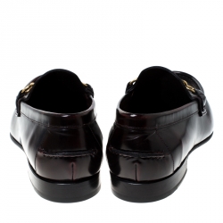 Pre Owned Burberry Burgundy Leather Solway Slip On Loafers Size 43