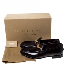 Pre Owned Burberry Burgundy Leather Solway Slip On Loafers Size 43