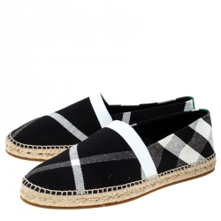 Pre Owned Burberry Black Canvas Check Pateman Slip On Espadrille Loafers Size 43