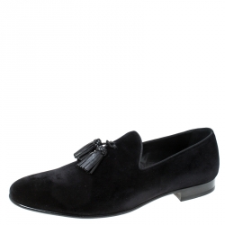 Burberry Black Velvet Tassel Slip On Loafers Size 45.5