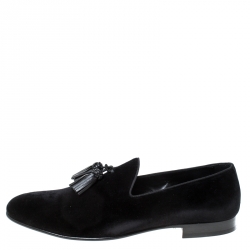 Burberry Black Velvet Tassel Slip On Loafers Size 45.5