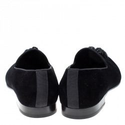 Burberry Black Velvet Tassel Slip On Loafers Size 45.5