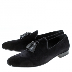 Burberry Black Velvet Tassel Slip On Loafers Size 45.5