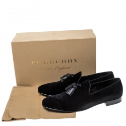 Burberry Black Velvet Tassel Slip On Loafers Size 45.5