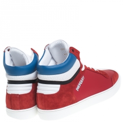 Burberry Red Leather/Suede Reeth High Top Sneakers Size 44