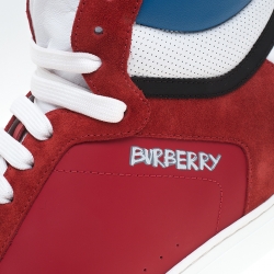 Burberry Red Leather/Suede Reeth High Top Sneakers Size 44