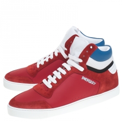 Burberry Red Leather/Suede Reeth High Top Sneakers Size 44