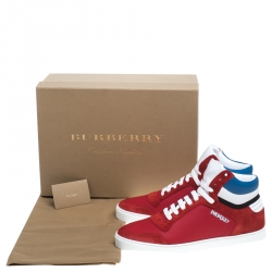 Burberry Red Leather/Suede Reeth High Top Sneakers Size 44