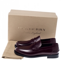Pre Owned Burbery Dark Burgundy Leather Bedmont Loafers Size 42.5