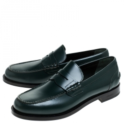 Pre Owned Burberry Dark Green Leather Bedmont Loafer Size 44