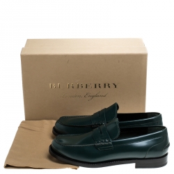 Pre Owned Burberry Dark Green Leather Bedmont Loafer Size 44