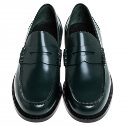 Pre Owned Burberry Dark Green Leather Bedmont Loafer Size 44