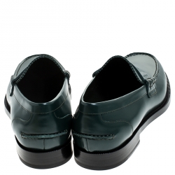 Pre Owned Burberry Dark Green Leather Bedmont Loafer Size 44