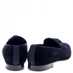 Pre Owned Burberry Black Velvet Tassel Loafers Size 44.5