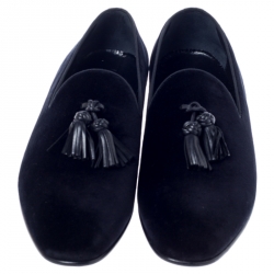 Pre Owned Burberry Black Velvet Tassel Loafers Size 44.5
