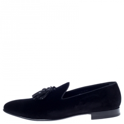 Pre Owned Burberry Black Velvet Tassel Loafers Size 44.5