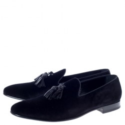Pre Owned Burberry Black Velvet Tassel Loafers Size 44.5