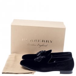 Pre Owned Burberry Black Velvet Tassel Loafers Size 44.5