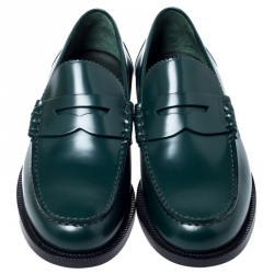 Pre Owned Burbery Green Leather Bedmont Penny Slip On Loafers Size 42