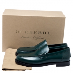 Pre Owned Burbery Green Leather Bedmont Penny Slip On Loafers Size 42
