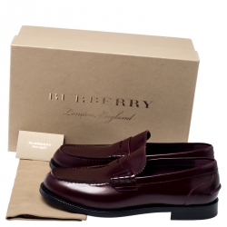 Burbery Burgundy Leather Bedmont Penny Loafers Size 44.5