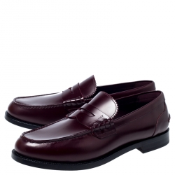 Burbery Burgundy Leather Bedmont Penny Loafers Size 44.5