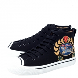 Burberry Black Canvas Kingly High Top Sneakers Size 44