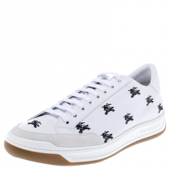 Pre Owned Burberry White Knight Embroidered Leather Timsbury Sneakers Size 44
