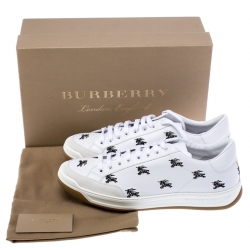 Pre Owned Burberry White Knight Embroidered Leather Timsbury Sneakers Size 44