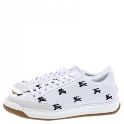 Pre Owned Burberry White Knight Embroidered Leather Timsbury Sneakers Size 44