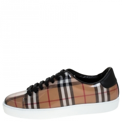مملوكة مسبقًا Burberry Beige Nova Check PVC and Canvas Westford Low Top Sneakers Size 41