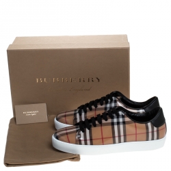 مملوكة مسبقًا Burberry Beige Nova Check PVC and Canvas Westford Low Top Sneakers Size 41