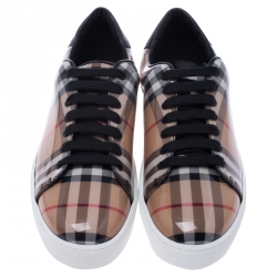 مملوكة مسبقًا Burberry Beige Nova Beige PVC and Canvas Westford Low Top Sneakers Size 39.5